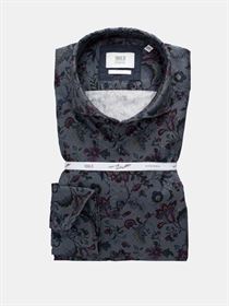Eterna super soft premium by 1863 Twill herreskjorte i mørkeblå med blomster motiv. Modern Fit 3850 10 XS82 
